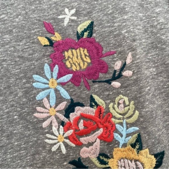 New Embroidered Tee Shirt Dress Midi Length Pockets Gray Floral - Picture 3 of 6